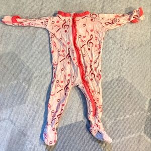 Kickee Pants footed onesie pink ruffle music 3-6 months bamboo soft zippered